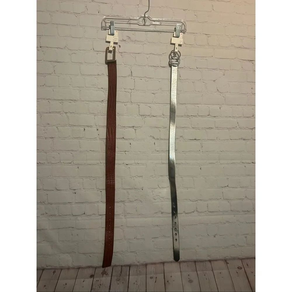 A New Day Women’s Belts – Bundle of 2 – Size XS – Brown Croc & Silver Metallic –